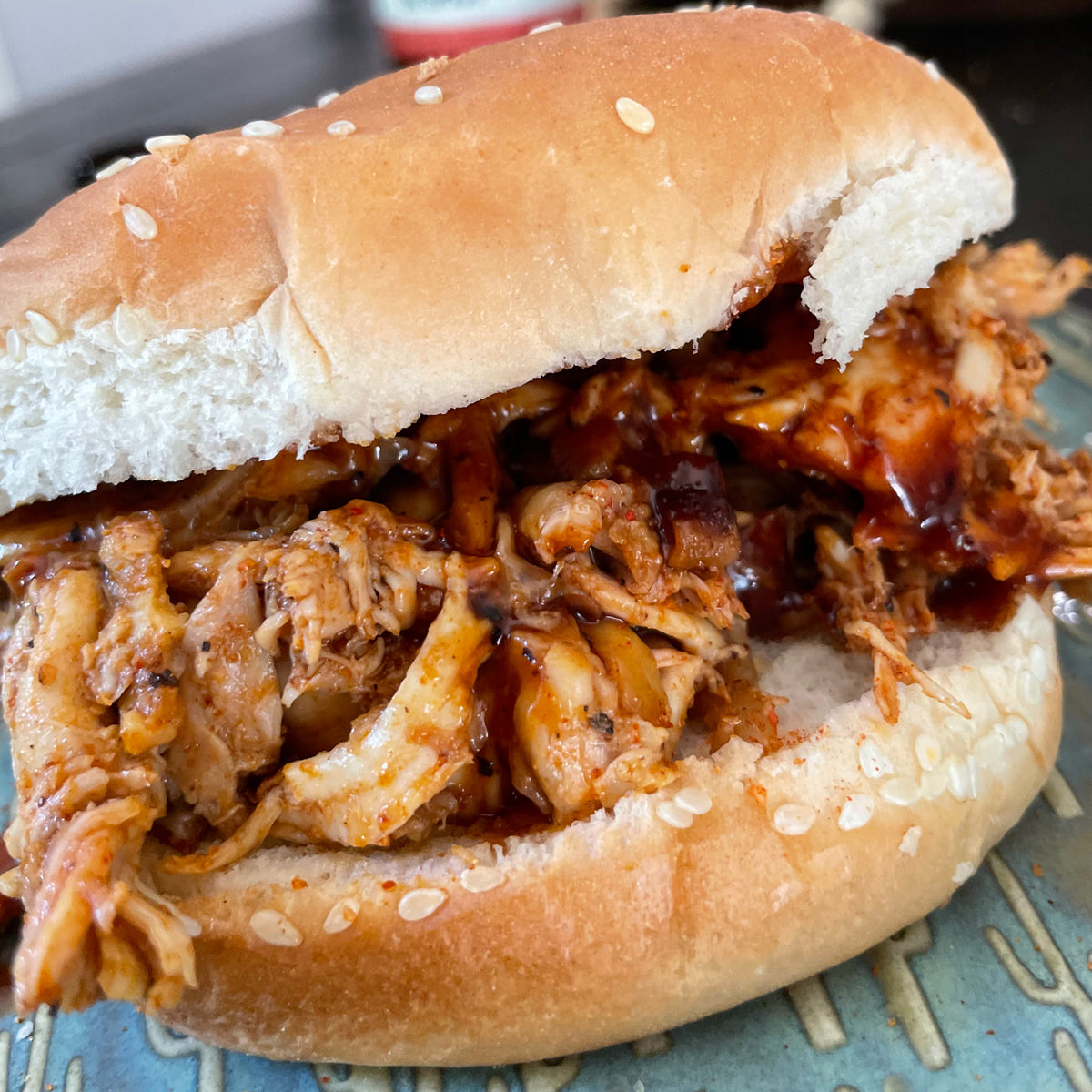 Smoked pulled bbq chicken sandwich