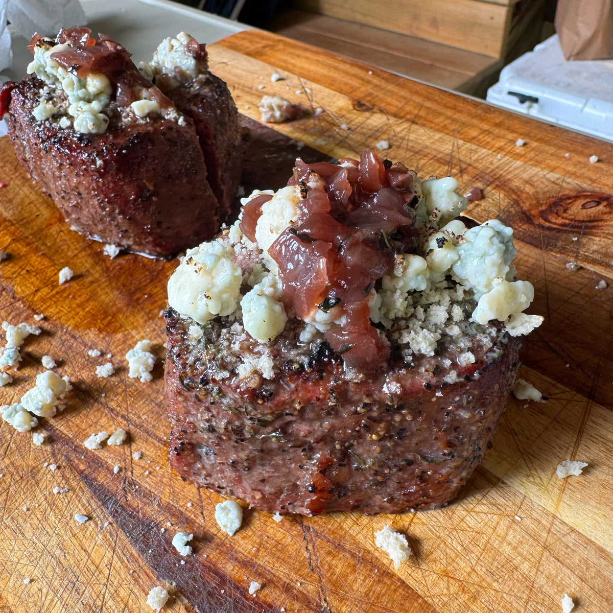 Blue Cheese Crusted Filets with a Port Wine Reduction