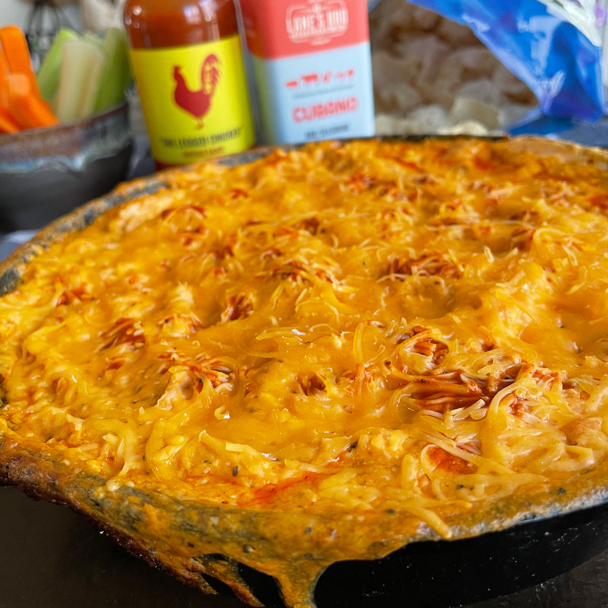 Buffalo Chicken Dip on counter