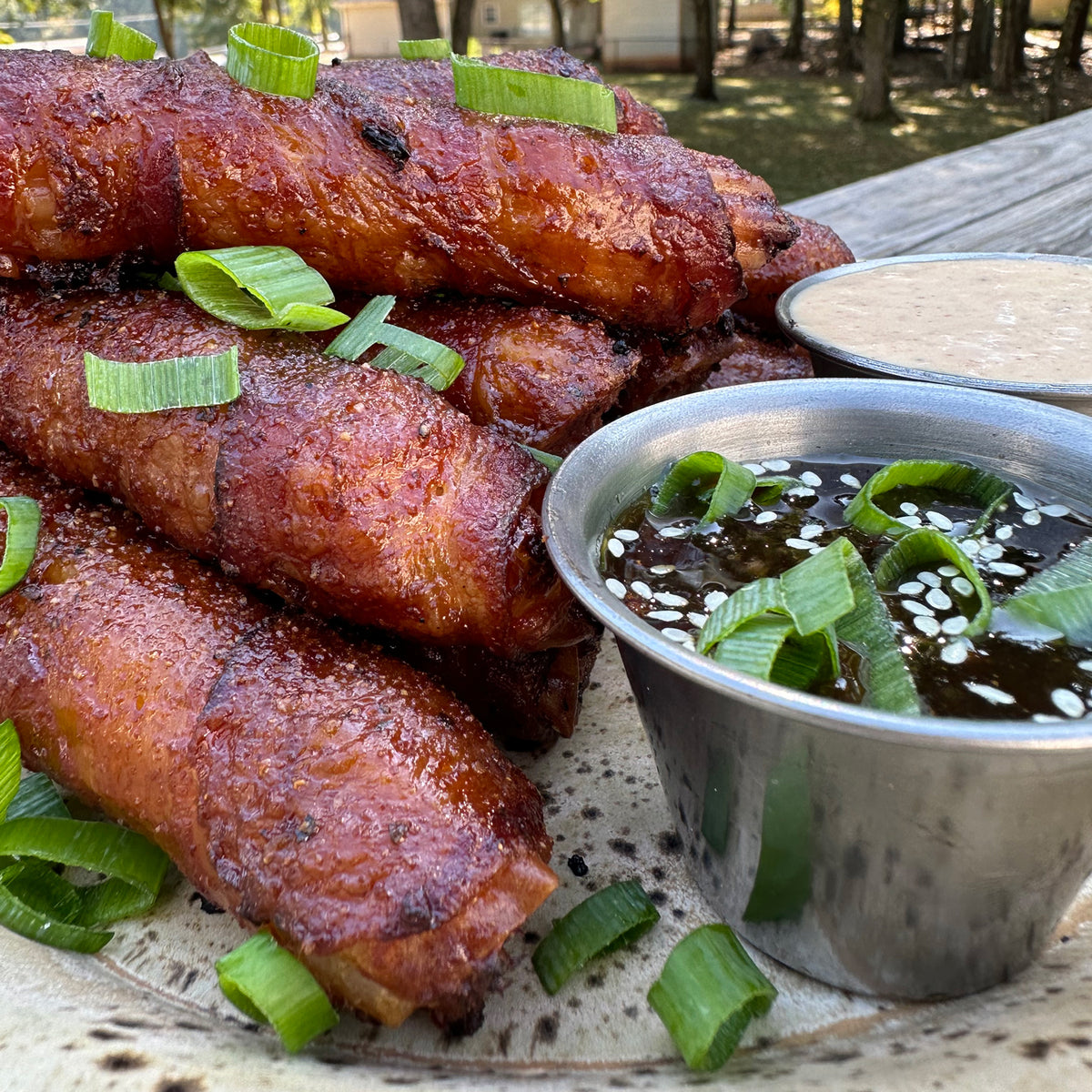 Smoked BBQ shotgun shells made with lane's asian inspired Pow Pow sauce