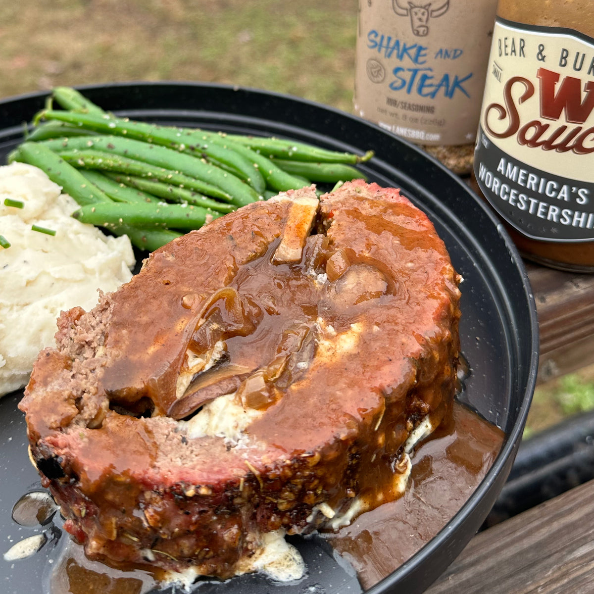 Steakhouse Stuffed Meatloaf and Mashed potatoes recipe