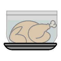 Illustration of a raw chicken in a clear container on a white background